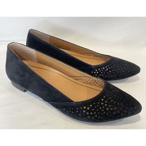 Vionic Carmela Perf Women's Flats Size 6.5 Black Suede Shoe Orthotic Pointed Toe